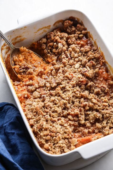 Gluten Free Sweet Potato Souffle, Vegan Mashed Sweet Potatoes, Potato Souffle, Sweet Potato Casserole Healthy, Vegan Sweet Potato Casserole, Sweet Potato Side Dish, Gf Meals, Sweet Potato Sides, Sweet Potato Dishes