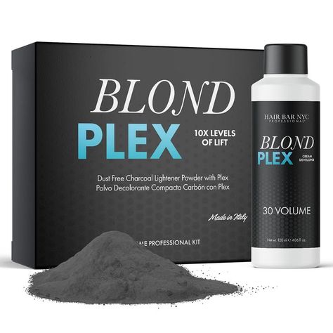 Hair Bar NYC Blond Bond Plex Extreme Lifting 10X Levels - Black/Charcoal Dust Free Lightener with Hydrolized Keratin & Bond, Hair Bleach Powder Cool-Toned & Bright Finish - Made in Italy 60g / 2.11oz Bond Hair, Charcoal Hair, Hair Bleach, Nyc Bars, Editorial Hair, Bleached Hair, Dust Free, Shaving Cream, Shaved Hair