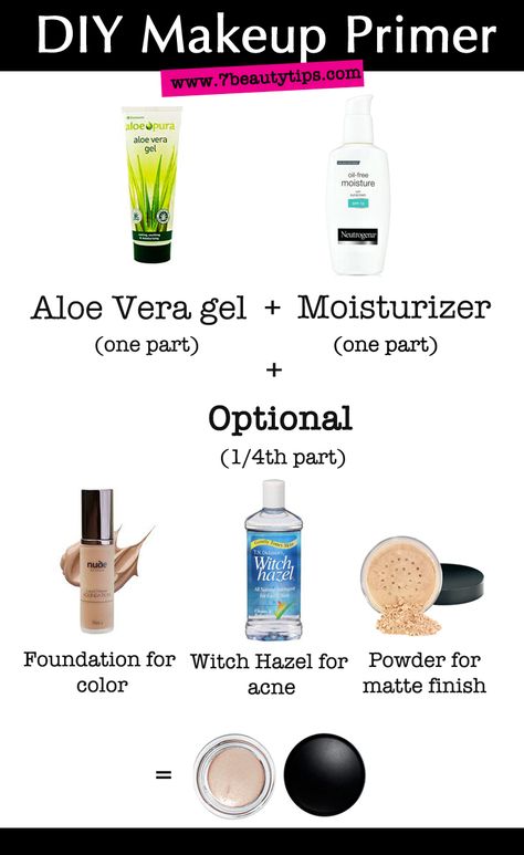 DIY Makeup Primers {3 Tbsp moisturizer or face lotion, 3 Tbsp aloe vera (preferably clear, but the green will work), 1-½ Tbsp foundation (that matches your skin tone), empty lotion bottle or crock (sterilized)} Make Up Primer, Fixing Spray, Aloe Gel, Lotion Bottle, Face Lotion, Gel Moisturizer, Makeup Primer, Glitter Makeup, Diy Makeup