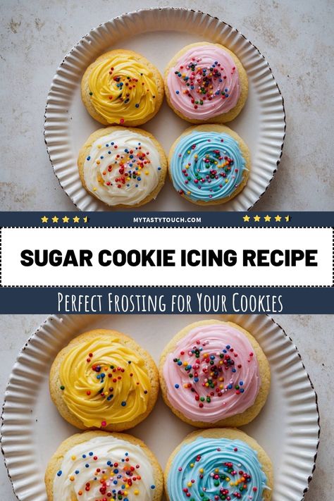 I can't get enough of these colorful sugar cookies topped with the perfect icing! This simple recipe gives you a deliciously sweet frosting that pairs beautifully with your favorite cookies. Whether it's a birthday, holiday, or just a fun baking day, these cookies will bring smiles all around. Get ready to impress your family and friends! Powdered Sugar Icing For Cookies, Dye Free Sugar Cookie Icing, Icing For Cookies Recipe, Cut Out Cookie Frosting Recipe, Cutout Cookies Frosting, Sugar Cookies Icing Recipe, Cookie Icing For Decorating, Sugar Cookie Icing Recipe That Hardens, Buttercream Frosting For Cookies