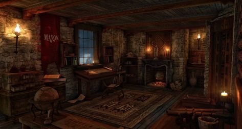 Fantasy Inn Room, Medieval Study Room, Medieval Study, Medieval Science, Inn Interior, Tavern Art, Medieval Room, Fantasy Inn, Inside Castle