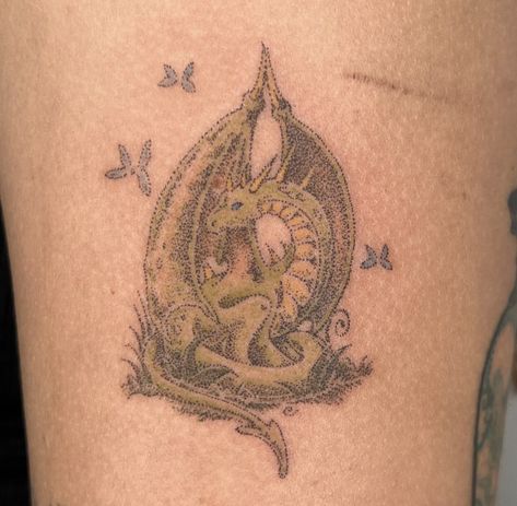 Dragon Tattoo Illustration, Fairytale Dragon Tattoo, Vintage Dragon Tattoo, Dragon Fairy Tattoo, Spiderwick Tattoo, Puff The Magic Dragon Tattoo, Subtle One Piece Tattoo, Girly Dragon Tattoo, Dragon Tales Tattoo