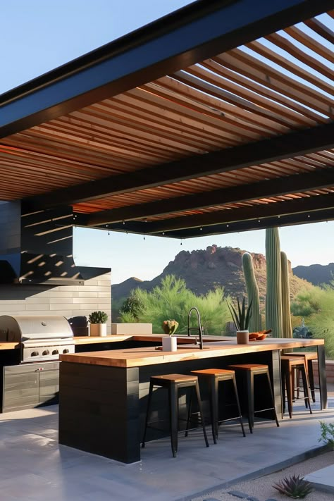 15 Gorgeous Outdoor Kitchen Ideas in Arizona You Need To See Bar Outdoor Design, Pool Kitchen, Arizona Backyard, Outdoor Bars, Outdoor Kitchen Cabinets, Outdoor Kitchen Decor, Outdoor Patio Designs, Outdoor Living Rooms, Outdoor Kitchen Ideas