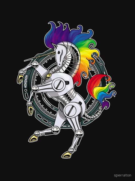 All Hail the Robot Unicorn 2 by sperraton Robot Unicorn Attack, Emma Tattoo, Bears Tattoo, Robot Unicorn, Horse Reference, Magical Horses, Bear Tattoo, Unicorn Wallpaper, Sleeves Ideas