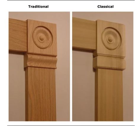 Fluted door and window trim with rosettes Door Moldings And Trim, Craftsman Style Window Trim, Old House Decorating, Fluted Door, Glass Shower Wall, Craftsman Trim, Door Frame Molding, Flush Door Design, Plinth Blocks