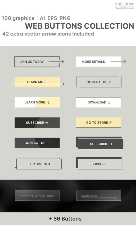 Contemporary Web Buttons Buttons For Website, Button Website, Desain Ux, Arrow Vector, Ui Buttons, Footer Design, Navigation Design, Web Design Tools, Ui Design Website