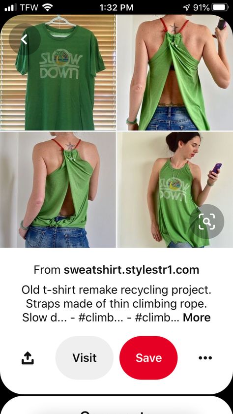 Fixing Clothes, T Shirt Remake, Diy Cut Shirts, Tshirt Refashion, Clothing Diy, Climbing Rope, Recycled Projects, Old T Shirts, Clothing Ideas