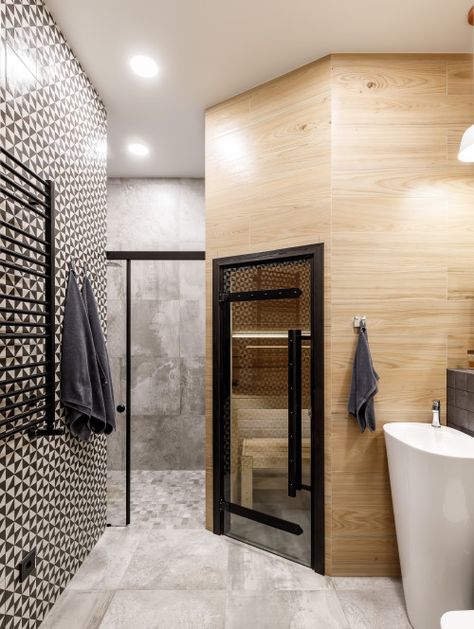 Bathroom With Sauna Layout, Rustic Saunas, Basement Sauna, Sauna Bathroom Design, Sauna Bathroom, Home Infrared Sauna, Sauna Shower, Home Spa Room, Sauna Kit