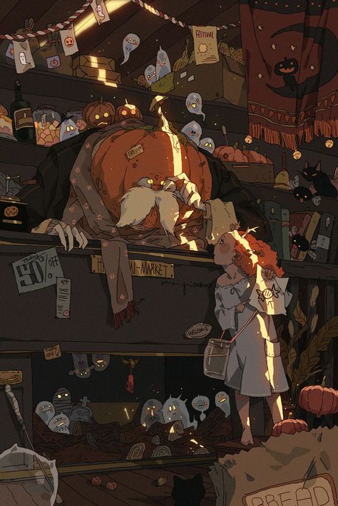 Xi Zhang, 동화 삽화, Arte Peculiar, Halloween Illustration, Wow Art, Dessin Adorable, 판타지 아트, Art Beautiful, Pretty Art