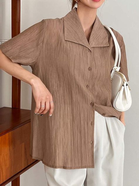 Free Returns ✓ Free Shipping On Orders $49+ ✓. DAZY Solid Button Front Shirt- Women Blouses at SHEIN. Linen Shirt Outfit, Plain Shirt, Women Blouses, Plain Shirts, Button Front Shirt, Short Sleeve Button Up, Linen Shirt, Shirt Outfit, Women Clothing