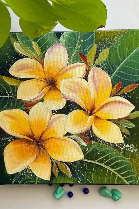 Modern Art For Beginners, Flower Painting In Canvas, Acrylic Painting On Large Canvas, Easy Flower Oil Painting, Painting Ideas Acrylic Beginner, Plumeria Art Painting, Different Flowers Painting, Acrylic Easy Flower Painting, Watercolor Paintings Flowers Florals