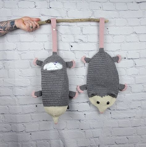 Possum Grocery Bag Holder Weird Holiday Stocking Possum Home | Etsy Possum Birthday, Crochet Possum, Grocery Bag Holder, Weird Holidays, Holiday Stockings, Diy Crochet Projects, Crochet Home, Bag Holder, Crochet Gifts