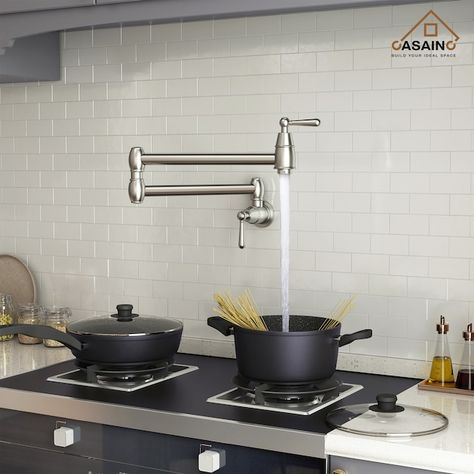 CASAINC Brushed Nickel Double Handle Wall-mount Pot Filler Kitchen Faucet Lowes.com