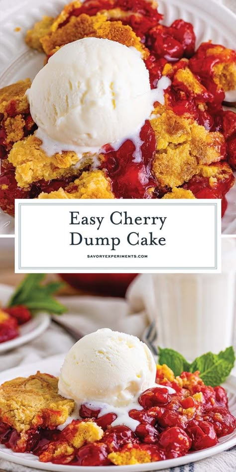 With only FIVE ingredients, you can have this EASY Cherry Dump Cake recipe ready in under one hour! Serve with a scoop of vanilla ice cream! Easy Cherry Dump Cake, Cherry Pineapple Dump Cake Recipes, Cherry Pineapple Dump Cake, Cherry Dump Cake Recipe, Pineapple Dump Cake, Homemade Cake Mixes, Easy Dump Cake Recipe, Cherry Dump Cake, Dump Cake Recipe