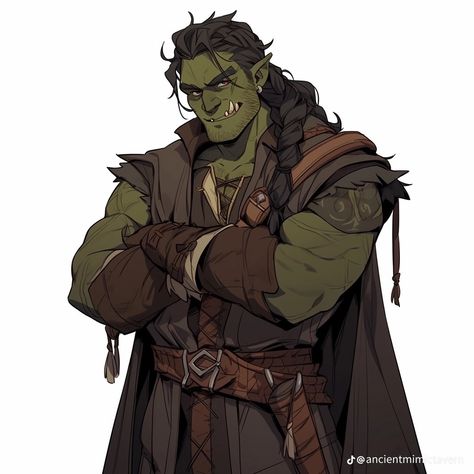 Half Orc Half Human, D&d Cultist, Orcs Character Design, Half Orc Barbarian Male, Orc Bartender, Orc Male Character Design, Dnd Orc Character Design, Orc Barbarian Male, Dnd Orc Male