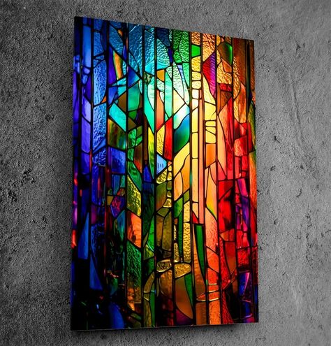 High Gloss Wall Art 'stained Glass With Morning Sunlight Backlit', Shatter & Scratch Resistant, Lifelong Vibrant Colours, up to 54x36 Inches - Etsy Stained Glass Texture, Luxury Wall Decor, Luxury Artwork, Morning Sunlight, Modern Stained Glass, Stained Glass Window Film, Flower Panels, Panels Wall, Camper Makeover