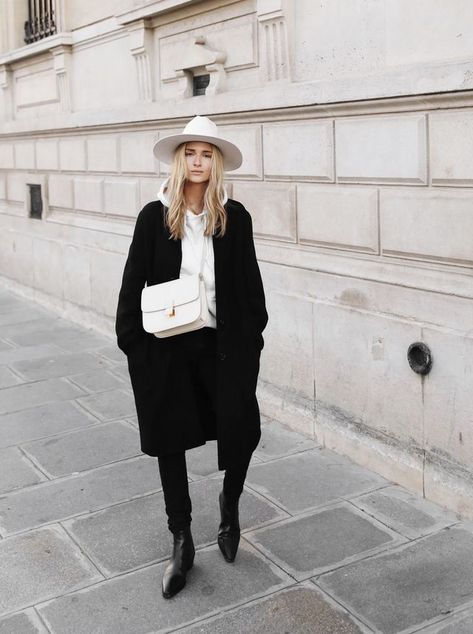 PARIS MONOCHROME Fedora Hat Outfit Winter, Fedora Outfits Women, Hat Outfit Winter, Fedora Outfit, Fedora Hat Outfits, Janessa Leone Hat, Summer Outfits Women 20s, Fedora Fashion, Hat Outfits