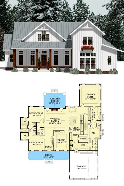 Explore this 4-bedroom 2-story modern farmhouse plan with loft and a nostalgic rustic exterior . Included luxury farmhouse interior photos for inspiration. Find more beautiful farmhouse plans, farmhouse house plans and best house plans daily at Home Stratosphere. This luxury almost 2500 sq ft floor plan blueprint is by Architectural Designs. 2700 Sq Ft House Plans 2 Story, 2400 Sq Ft House Plans Two Story, 4 Bedroom House Floor Plan 2 Story, Four Bedroom House Plans Two Story, 2500 Sq Ft House Plans 4 Bedroom, 2500 Sq Ft House Plans 2 Story, Luxury Farmhouse Interior, 2200 Sq Ft House Plans, Farmhouse With Loft