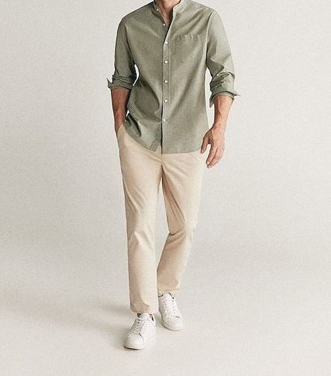 Men’s Classy Casual, Latest Men Fashion Trends For Men, Men In Khaki Pants Outfit, Mens Outfit Photoshoot, Summer Evening Outfit Men, Dusky Men Outfit, Yellow Chinos Men Outfit, Beige Pant Outfits Man, Soft Summer Mens Outfits