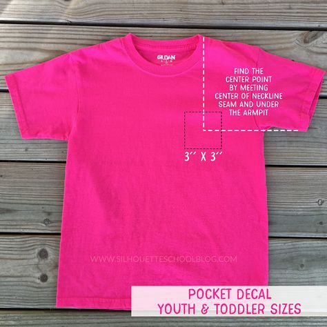 Adult T-Shirts HTV Design Placement Tips Adult Small, Medium, Large & X-Large Front: First, measure 3" - 3.5" down from the center of the neckline. This is where the top of your design should fall. A good size for adult small, medium, large, and x-large shirts is 9" x 9" (you can adjust this up to 10" - 11" if the shirt is loose or non-fitted.) Using light colored HTV, you can create this Slay At Home Mom shirt effortlessly by pressing your material first to find the center. You can find Pocket Measurements For Vinyl, Sublimation Pocket Design, Vinyl Pocket Placement, Vinyl Pocket Design Size, Pocket Decal Size Chart, Pocket Vinyl Placement, Vinyl Size For Pocket On Shirt, Tshirt Pocket Design Size Guide, Pocket Size For Vinyl