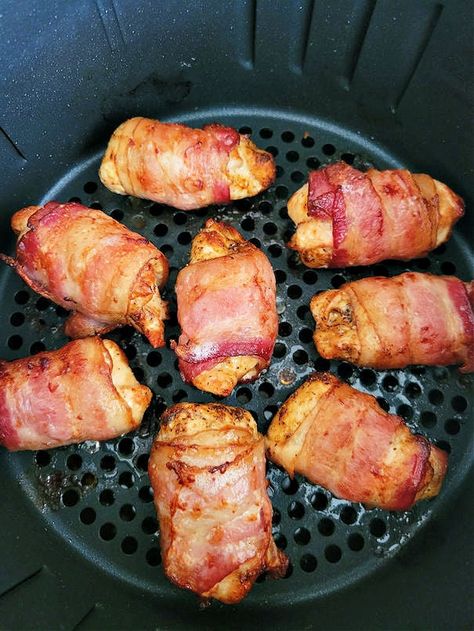 Air Fryer Bacon Wrapped Chicken Bites - Daily Yum Bacon Wrapped Chicken Bites Air Fryer, Air Fryer Bacon Wrapped Chicken, Bacon Wrapped Chicken Recipes, Daily Yum, Bacon Wrapped Avocado, Chicken Breast Dishes, Bacon Wrapped Chicken Breast, Bacon Wrapped Chicken Bites, Air Fryer Bacon