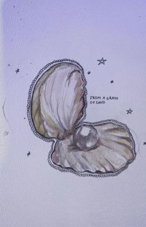 Mermaid In Shell Drawing, Pearl Watercolor Painting, Pearl Drawing, Pearl Painting, Shell Drawing, Necklace Drawing, Pearl Letters, Pearl Paint, Seashell Painting