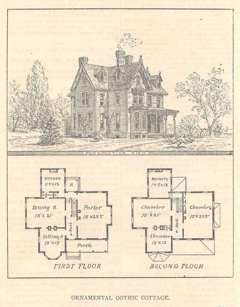 Victorian House Plans GLB 1890 House Plans, Gothic Victorian Home Floor Plans, Sims 4 1890 House, Gothic Victorian House Plans, Southern Gothic House, Victorian House Floor Plans, Gothic House Plans, Gothic Revival Cottage, Victorian Gothic House