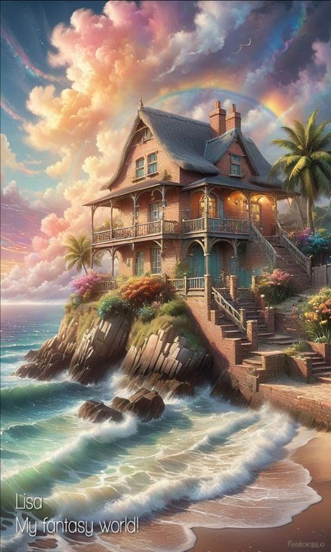 House On A Beach, Beach And Mountains, Mountain Sketch, Ocean Stuff, Sims 4 House Design, Seaside Cottage, Sims 4 House, Fantasy House, Beautiful Houses