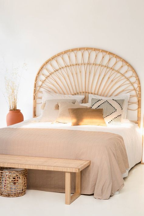 Modern Bohemian Bedroom, Boho Headboard, Open Frame Headboard, Rattan Bed, Rattan Headboard, Home Modern, Headboards, Boho Bedroom, My New Room