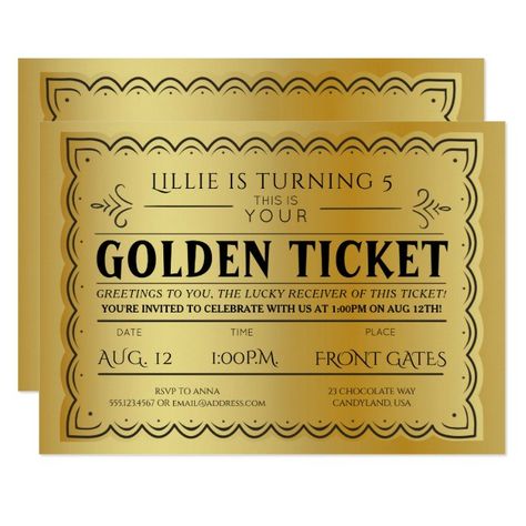 Golden Ticket Style Birthday Party Template #AD Birthday, #Party, #Template, #Style, #Shop Golden Birthday Invitations, Golden Birthday Themes, Gold Theme Birthday, Birthday Party Template, Golden Birthday Parties, Gold Factory, Ticket Style, Style Birthday, Party Template