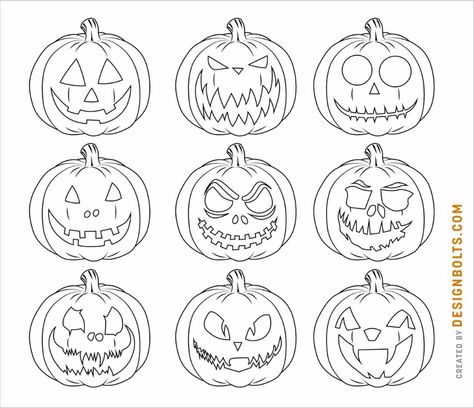 Halloween Pumpkin Drawing Easy, Scary Pumpkin Drawing, Pumpkin Drawing Halloween, Simple Pumpkin Drawing, Stencils For Pumpkin Carving, Pumpkin Drawing Easy, Halloween Pumpkin Drawing, Drawings For Coloring, Pumpkin Drawings