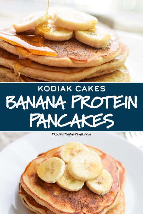 These Banana Protein Pancakes are perfectly fluffy, delicious, and full of protein! Made with my favorite store-bought pancake mix, these pancakes have a Kodiak Cakes mix base with some easy add-ins for perfect banana pancakes! #kodiakcakes #bananapancakes #proteinpancakes Kodiak Banana Pancakes, Kodiak Pancake Mix Recipes Banana, Kodiak Protein Pancake Mix Recipes, Banana Pancakes With Pancake Mix Recipe, Kodiak Pancake Mix Recipes, Kodiak Protein Pancakes, Kodiak Recipes, Anabolic Recipes, Kodiak Cakes Recipe