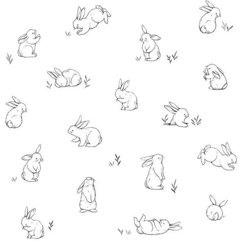 Hase Tattoos, Rabbit Sketch, Playroom Wallpaper, Rabbit Wallpaper, Monochrome Color Palette, Bunny Tattoos, Rabbit Tattoos, Bunny Drawing, Bunny Wallpaper