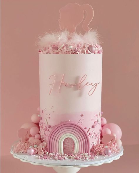 Pink Birthday Cake Barbie, Elegant Barbie Cake, 7 Birthday Cake Girl, Barbie Cake Aesthetic, Pink Birthday Cake For Girls Kids, Barbie Theme Cake Ideas, Barbie Cake Birthday Kids, Barbie Cakesicles, Barbie Cakes For Girls Birthday