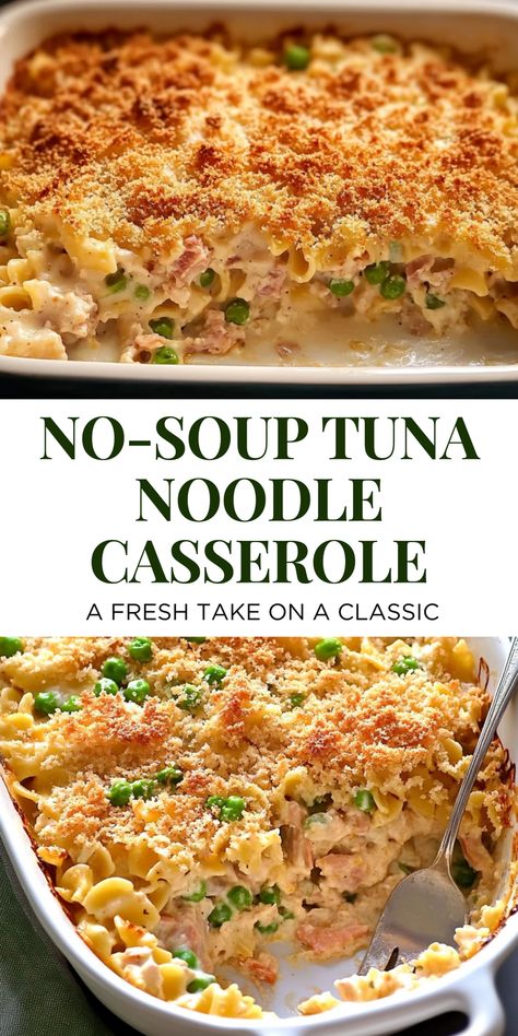 Discover a reimagined comfort food classic with this no-soup tuna noodle casserole. Ideal for your food recipes collection, this dish replaces canned soup with fresh ingredients for a healthier option. Save this pin and click for the complete recipe and detailed instructions. Enjoy a delicious and comforting casserole that's perfect for any meal. Tuna Noodle Casserole No Soup, Recipes For Canned Tuna, Recipes With Tuna Can, Small Casserole Recipes, Recipe For Tuna Casserole, Recipes With Canned Tuna, Healthy Canned Tuna Recipes, Can Tuna Recipes, Tuna Recipes Canned