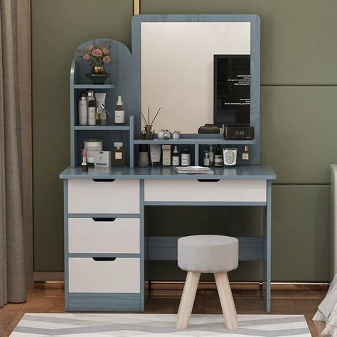 Vanity Goals, Simple Dresser, Bed Designs With Storage, Dressing Design, Makeup Light, Mirror Jewelry Storage, Mirror Jewelry, White Room Decor, Drawers Bedroom