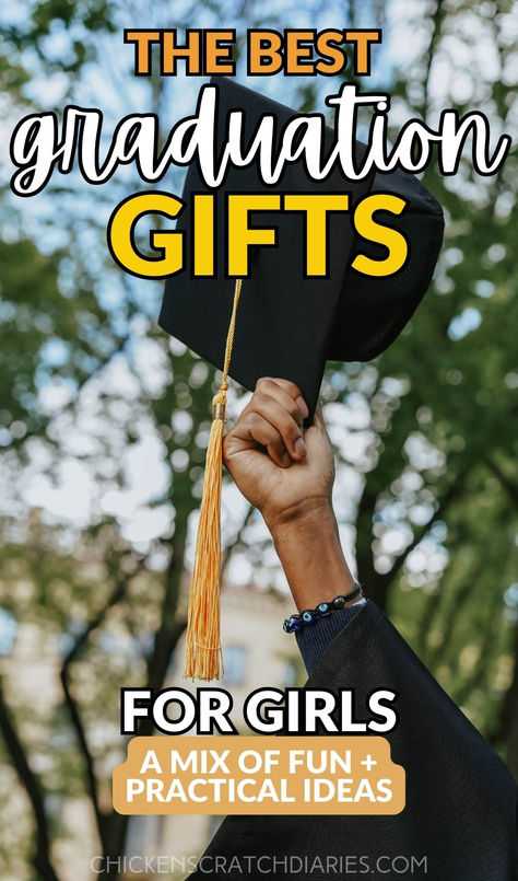 Girl holding graduation cap in the air with text "The best graduation gifts for girls- a mix of fun and practical ideas" Graduation Gift Ideas College For Her, Girl Graduation Gifts, Graduation Gifts For Girls, Best Graduation Gifts, Useful Gifts, Off To College, High School Graduation Gifts, Girls Fun, College Graduation Gifts