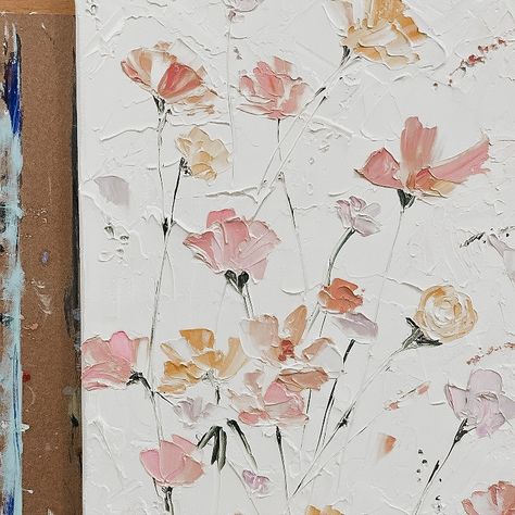 Diy Flower Canvas Painting, Neutral Flower Painting, Painting Arrangements On Wall, Flower Impasto, Art And Craft Shows, Flower Painting Canvas, Plaster Art, Big Art, Textured Artwork