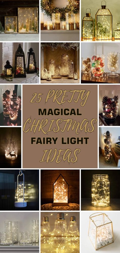 Christmas Firefly Lights, Fairy Light Ideas, Christmas Lantern Ideas, Fairy Lights Diy, Fairy Lighting, Tiny Lamp, Fairy Lights In A Jar, Lantern Christmas Decor, Lantern With Fairy Lights