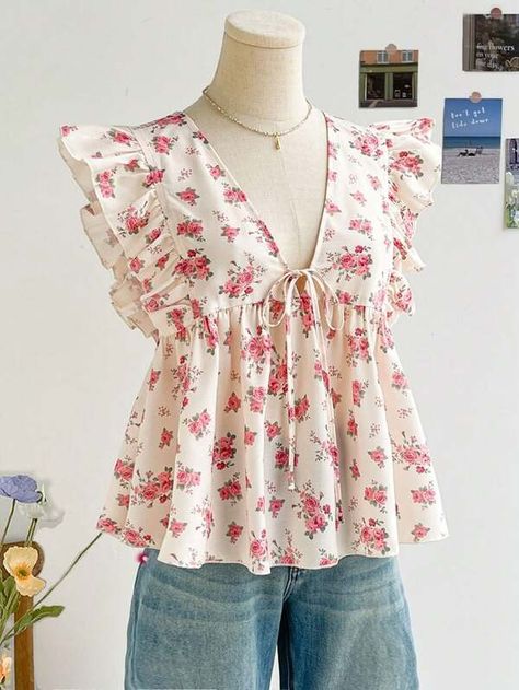 Women Blouses | Fashion Women Blouses | SHEIN USA Short Sleeves Design For Kurti, Floral Top Outfit Summer, Sewing Pattern Women Dress, Short Kurti Designs, Cotton Tops Designs, Trendy Outfits Indian, Simple Frocks, Women Blouses Fashion, Fashion Top Outfits