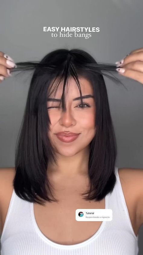 Hairstyles To Hide Bangs, Full Bangs Long Hair, Hairstyles For Layered Hair, Hair Tips Video, Hairdos For Short Hair, Hair Tutorials Easy, Short Hair Tutorial, Peinados Fáciles Para Cabello Corto, Hair Stylies