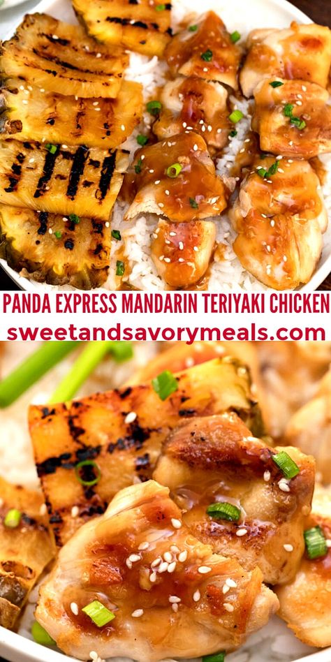 Panda Express Mandarin Teriyaki Chicken is made with the juiciest grilled chicken then glazed with that amazing ginger-garlic sauce. #pandaexpress #copycatrecipes #chickenrecipes #mandarinchicken #teriyakichicken Panda Express Teriyaki Chicken, Mandarin Chicken, Cabbage Casserole Recipes, Restaurant Copycat, Savory Meals, Copykat Recipes, Panda Express, Duck Recipes, Asian Foods