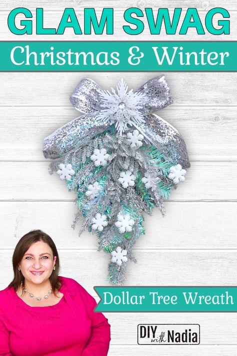 Dollar Tree Christmas Tree Snowflake, Winter Wreath Diy Dollar Stores, Dollar Tree Christmas Swag, Dollar Tree Christmas Wreath Ideas, Dollar Tree Snowflake Wreath, Dollar Tree Christmas Tree Swag, Swag Wreath Diy, Snowflake Wreath Diy, Dollar Tree Wreath Diy