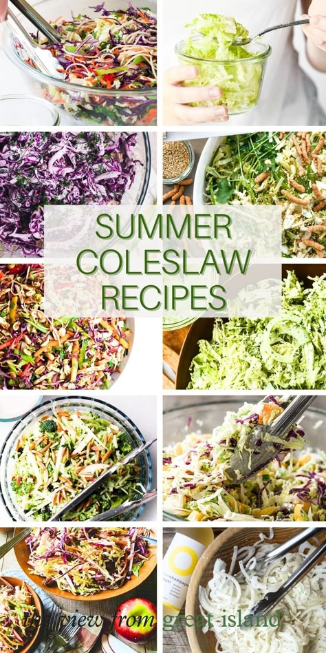 5 Slaw recipes for summer meals ~ #salad #coleslaw #cabbage #sidedish #grilling #barbecue #memorialday #4thofjuly #brusselssprouts #redcabbage #vidaliaonion #slaw #healthy #glutenfree 4th Of July Coleslaw, Summer Grilling Sides, Salad Sides For Bbq, Summer Cabbage Recipes, Unique Coleslaw Recipes, Cold Recipes Dinner, Healthy Slaw Recipes, Slaw Salad Recipes, Healthy Cabbage Slaw