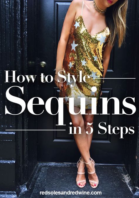 How To Style Sequins, Sequin Style, Sequin Star Dress Clutch With Sequin Dress, Sequin Dresses And Boots, Sequin Theme Party Outfit, Accessories For Sequin Dress, Sequin Dress Jewelry Ideas, Sequin Dress With Denim Jacket, Jewelry With Sequin Dress, Sequin Dress Accessories Outfit, Hair For Sequin Dress