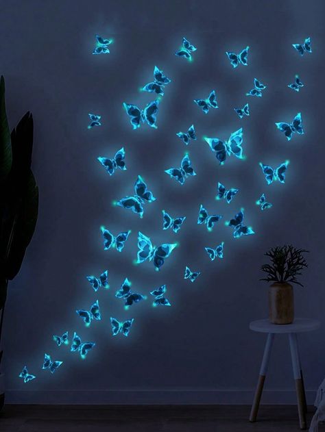 6pcs/Set Blue Glow-In-The-Dark Butterfly Glow In The Dark Wall Stickers ,Window Stickers, Room Decorations ,Decorations Home Decor,For Bedroom & Living Room (Need To Buy Five Sets Of The Main Picture Effect) Blue    PVC Animal    Home Decor, size features are:Bust: ,Length: ,Sleeve Length: Bathroom Decoration Diy, Animal Home Decor, Butterfly Wall Decals, Animal Home, Butterfly Wall Stickers, Wall Stickers Bedroom, Dark Wall, Wall Decor Stickers, Butterfly Wall