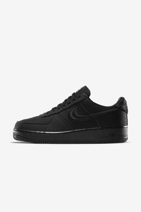 Via Nike SNKRS: https://www.nike.com/gb/launch/t/air-force-1-stussy-triple-black?sitesrc=snkrsIosShare Classic Black Nike Air Force 1, Luxury Black Nike Skate Shoes, Black Low-top Nike Air Force 1 With Cushioned Midsole, Stussy Af1 Black, Black Nike Air Force 1 Low-top Breathable, Adidas Ultra Boost 4.0, Air Force 1 High, Nike Snkrs, Triple Black