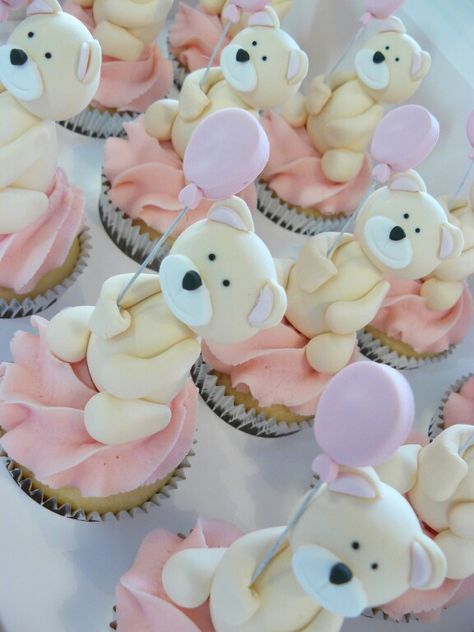 Teddy Bear Cupcakes Teddy Bear Cupcakes Ideas, Cupcake Teddy Bear, Cupcakes Bear Theme, Teddy Bear Mini Cupcakes, Teddy Cupcakes, Pink Teddy Bear Birthday Theme, Pink Teddy Bear Cupcakes, Teddy Bear Cupcakes, Baby Shower Cupcakes For Girls