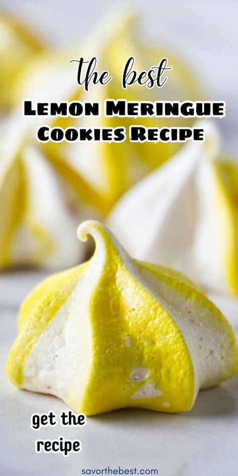 Attention lemon dessert lovers, these Lemon Meringue Cookies are just for YOU! These bite-sized cookies are a delicious, light dessert that combines zesty citrus flavors with light and airy meringue, and they practically melt in your mouth. Lemon meringues are light, crispy little puffs that make the perfect dessert to end any meal. Lemon Meringues, Egg White Cookies, Lemon Meringue Cookies, How To Make Meringue, Meringue Cookie Recipe, Baked Meringue, Nestle Chocolate, Meringue Desserts, Light Dessert