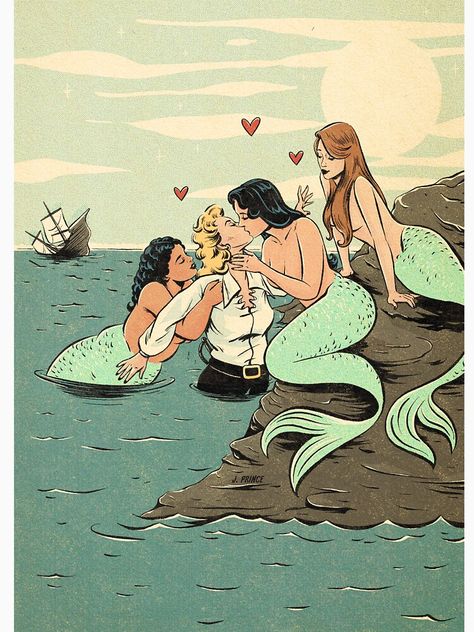 "rescued" Classic T-Shirt for Sale by Jenifer Prince | Redbubble Jenifer Prince, Arte Pin Up, Vintage Lesbian, Lesbian Art, Lgbt Art, Queer Art, Arte Inspo, Mermaid Art, Vintage Cartoon